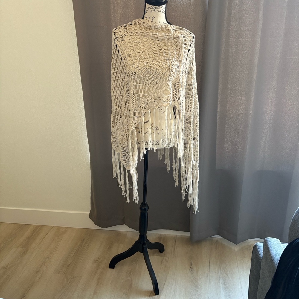 Elegant Cream Crochet Shawl
